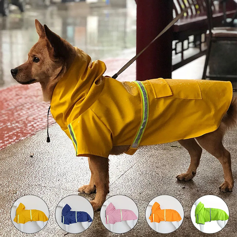 Hooded Dog Raincoat - Reflective Waterproof Cloak for Large Dogs