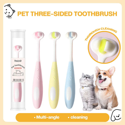 3-Sided Dog Toothbrush Set - 360 Degree Brush Head with Toothpaste