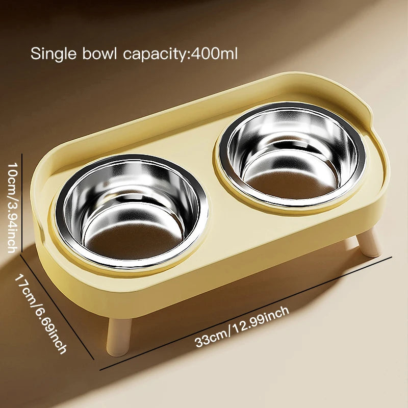 Adjustable Height Cat Double Bowl - Elevated Food and Water Feeder