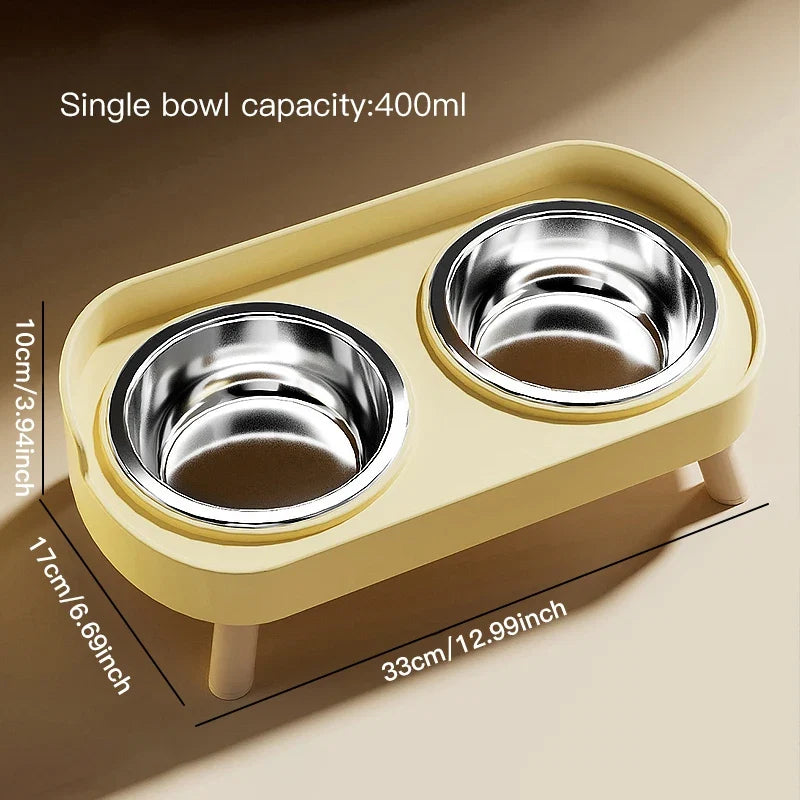 Adjustable Height Cat Double Bowl - Elevated Food and Water Feeder