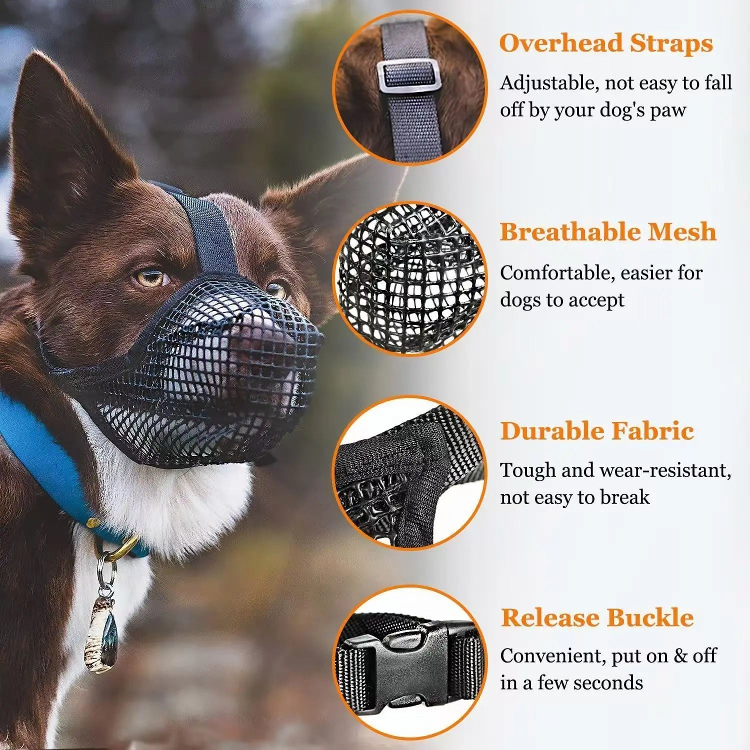 Mesh Dog Muzzle for Large Dogs - Breathable Anti-Scavenging Mask