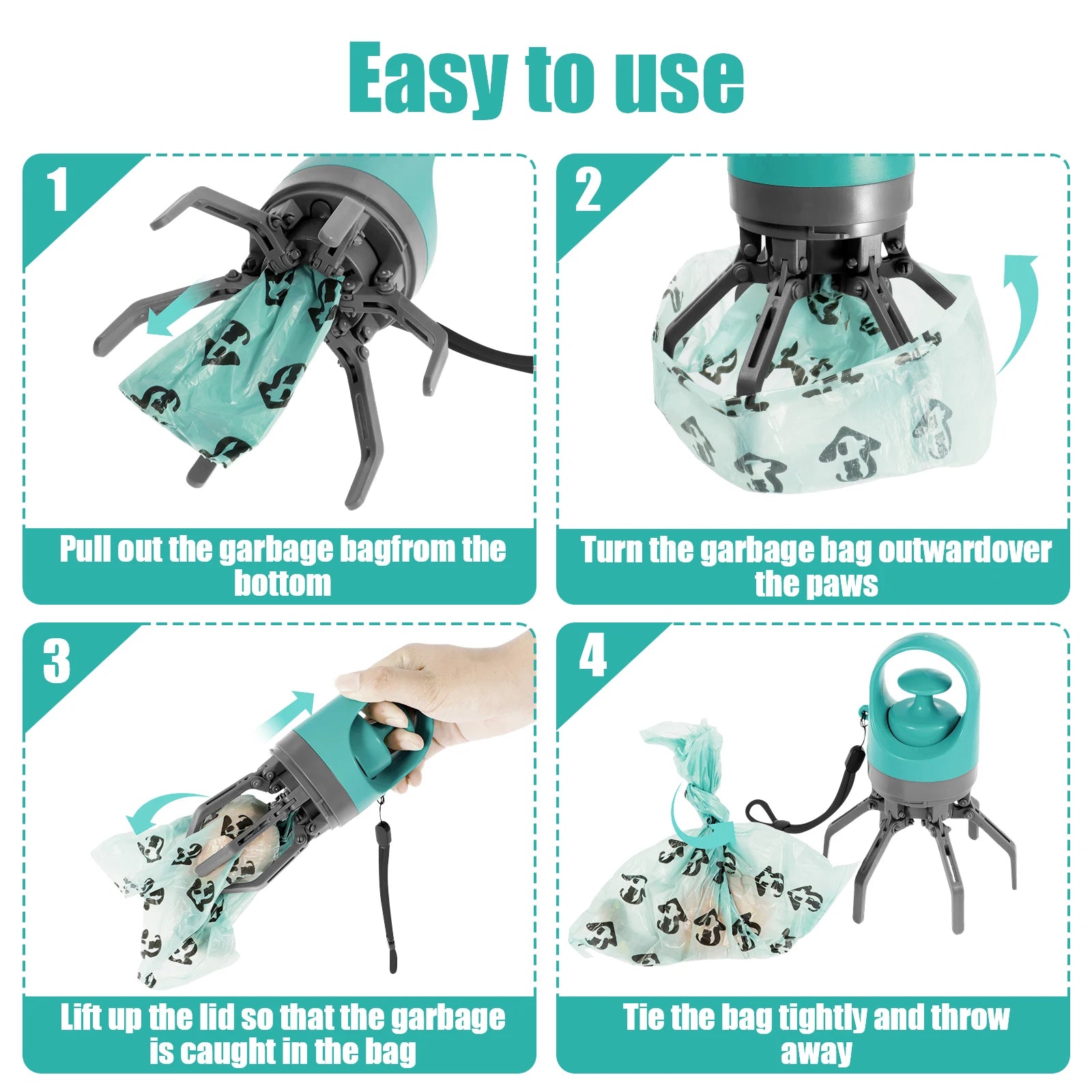 Portable Dog Poop Scooper with Built-In Waste Bag Dispenser
