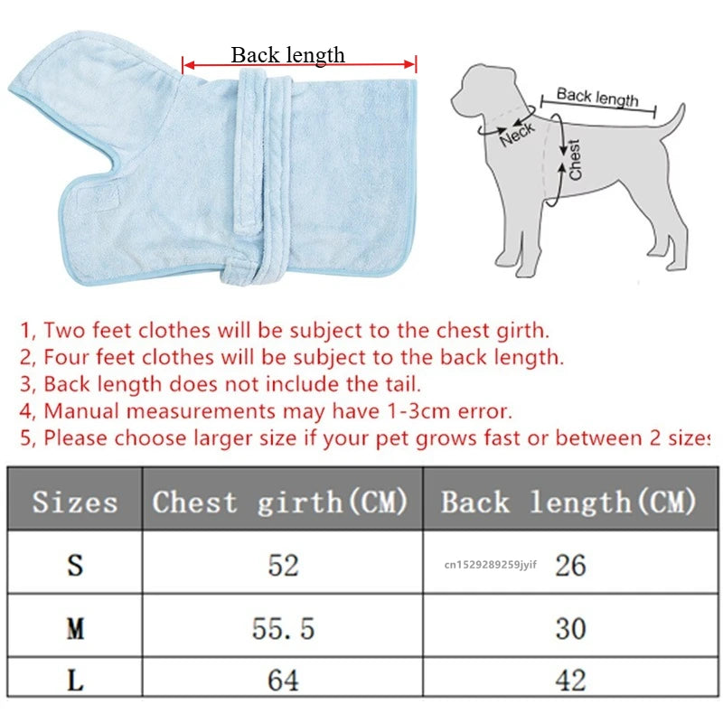 Absorbent Dog Bathrobe Towel - Fast Drying Robe for Small and Medium Dogs
