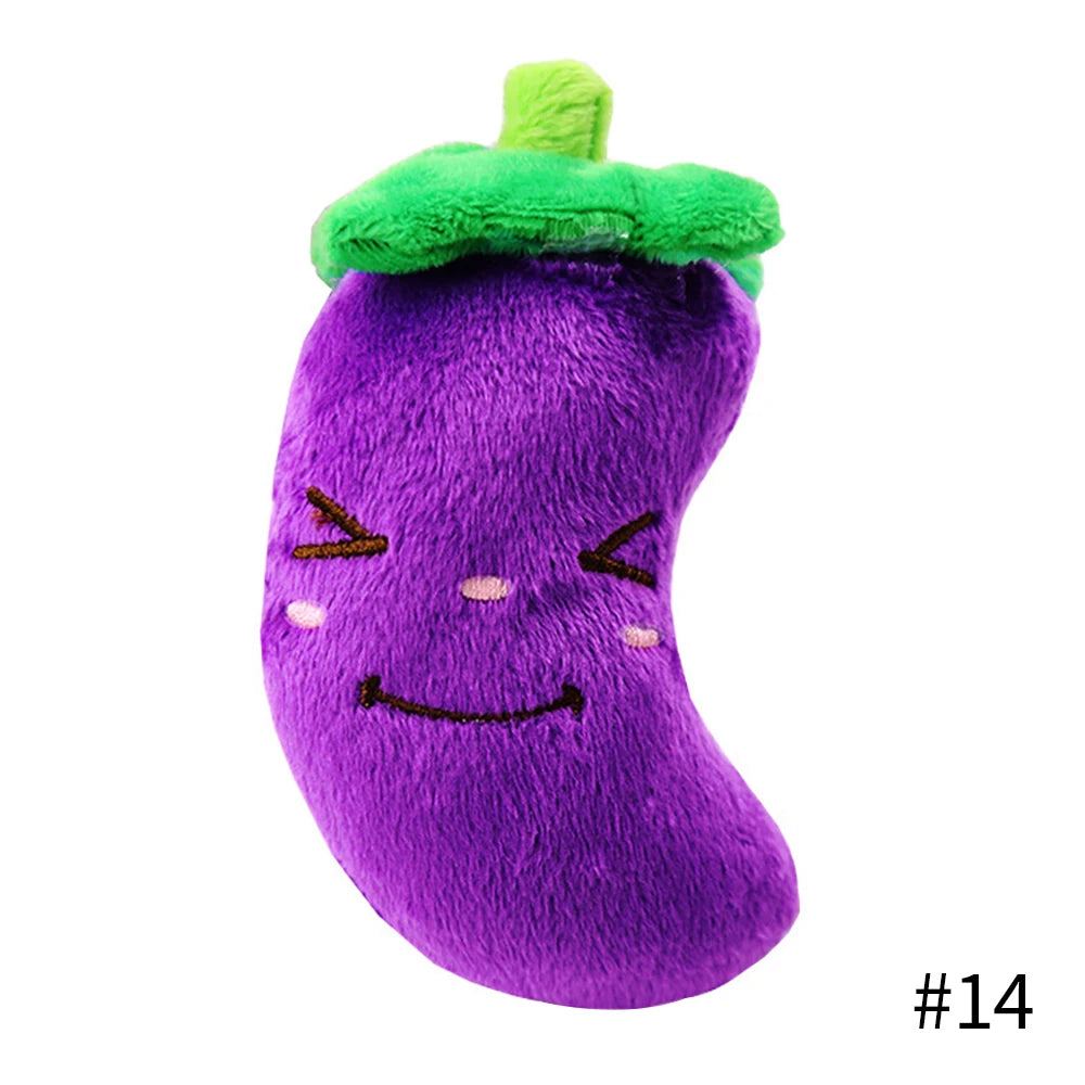 Fruit Plush Dog Toys - Cartoon Squeaky Chews for Dogs and Cats