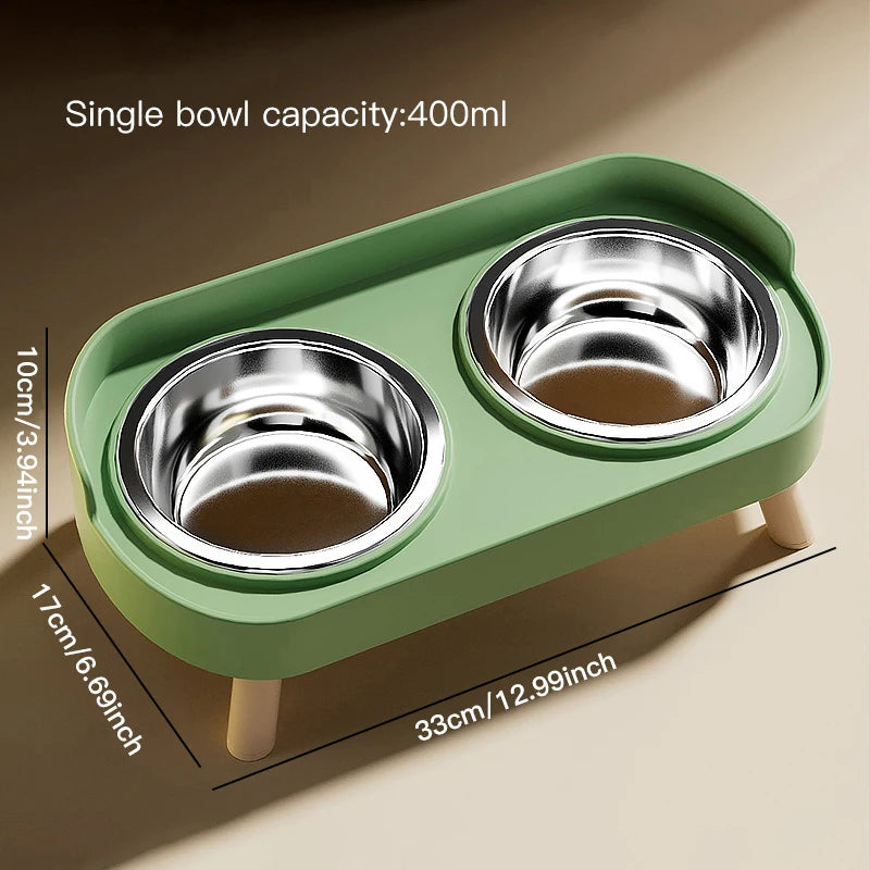 Adjustable Height Cat Double Bowl - Elevated Food and Water Feeder