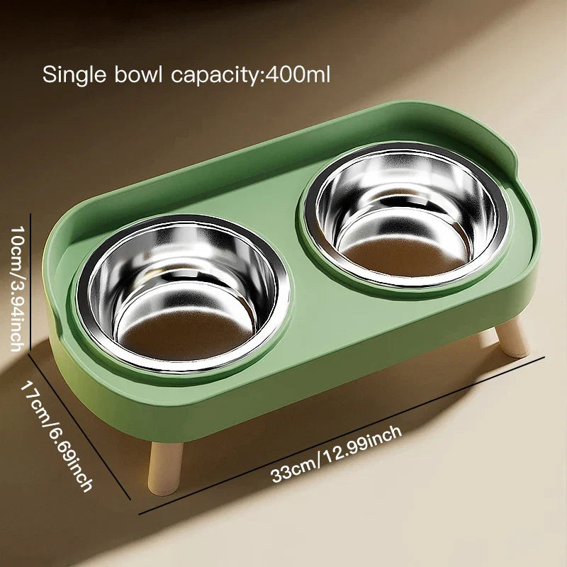 Adjustable Height Cat Double Bowl - Elevated Food and Water Feeder