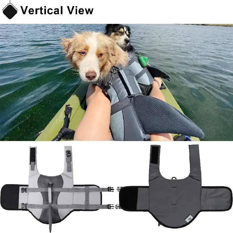 Shark Dog Life Jacket - High Buoyancy Swim Vest with Rescue Handle