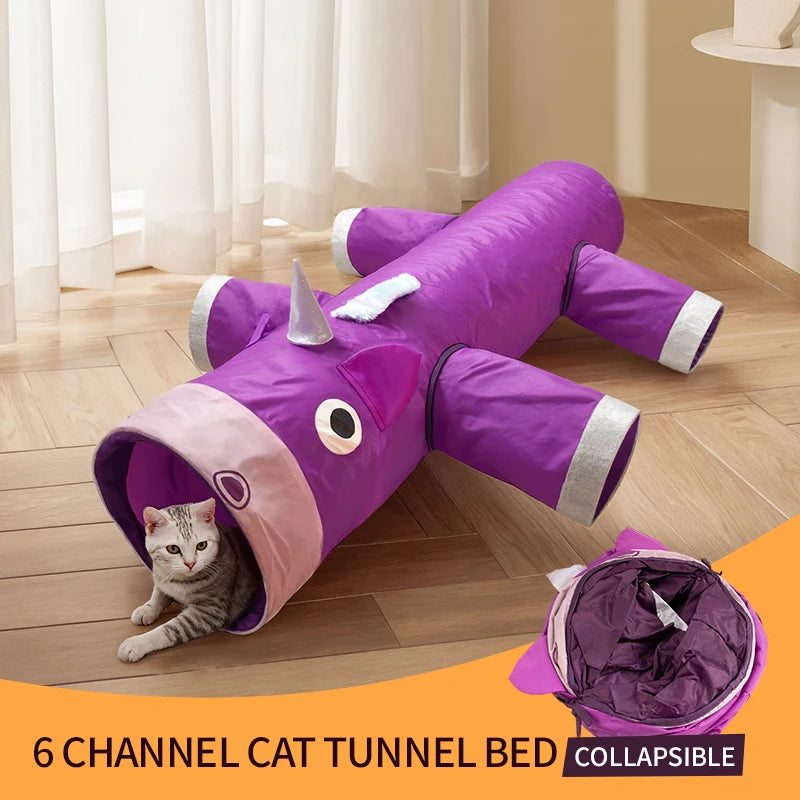 Unicorn Cat Tunnel Toy - Large Collapsible Tunnel with 6 Exits