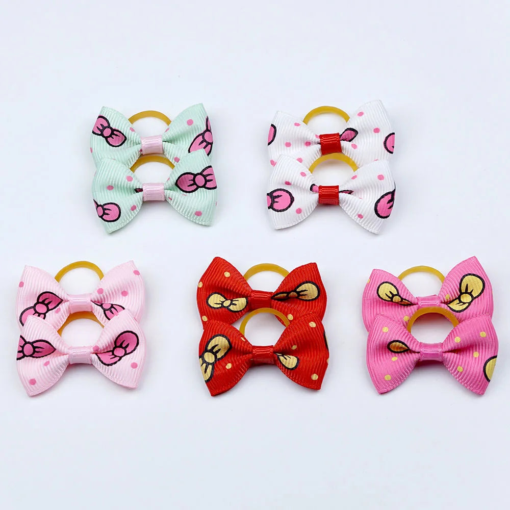 Dog Hair Bows 5 Pairs - Elastic Grooming Bands for Puppies and Cats