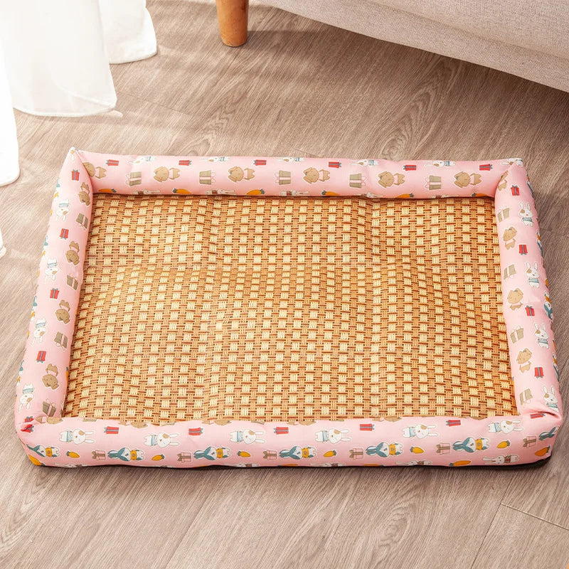 Rattan Cooling Dog Bed - Breathable Summer Sofa with Raised Sides