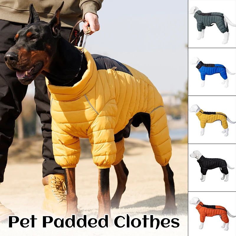 Padded Dog Winter Coat - Windproof Four-Leg Suit for Cold Weather