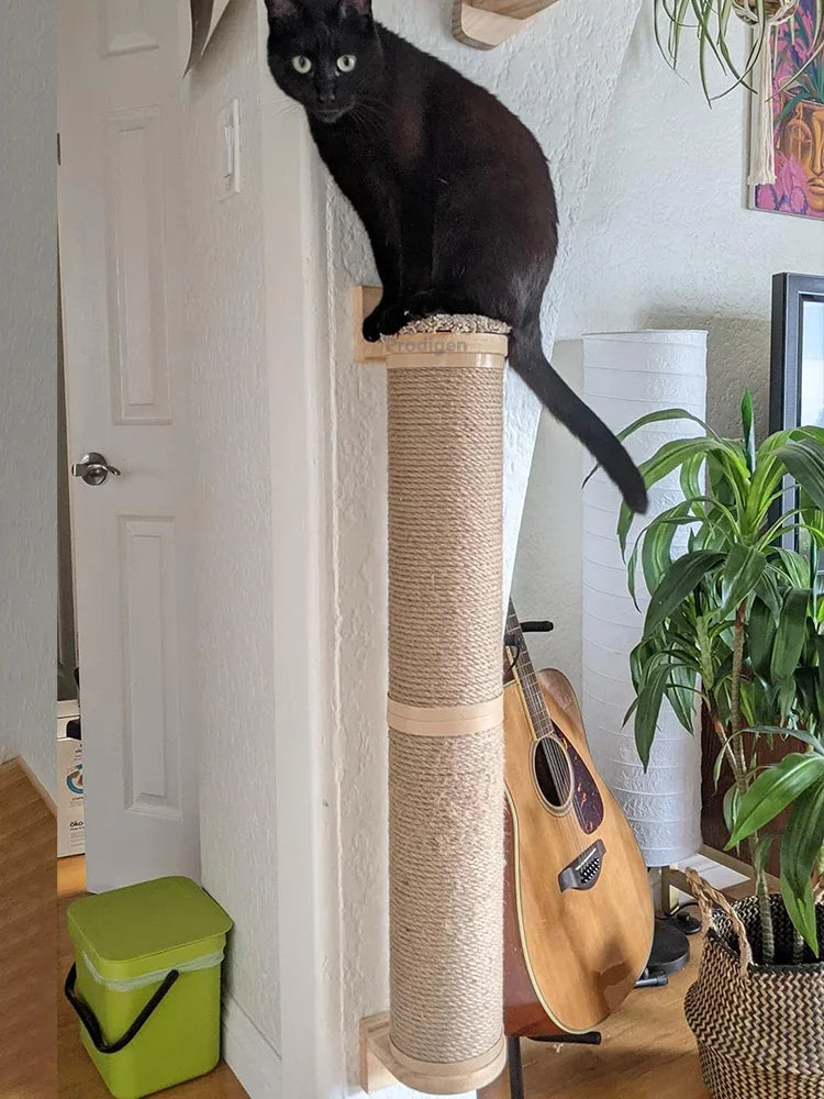 Wall Mounted Cat Scratching Post - Thick Wooden Column Scratcher