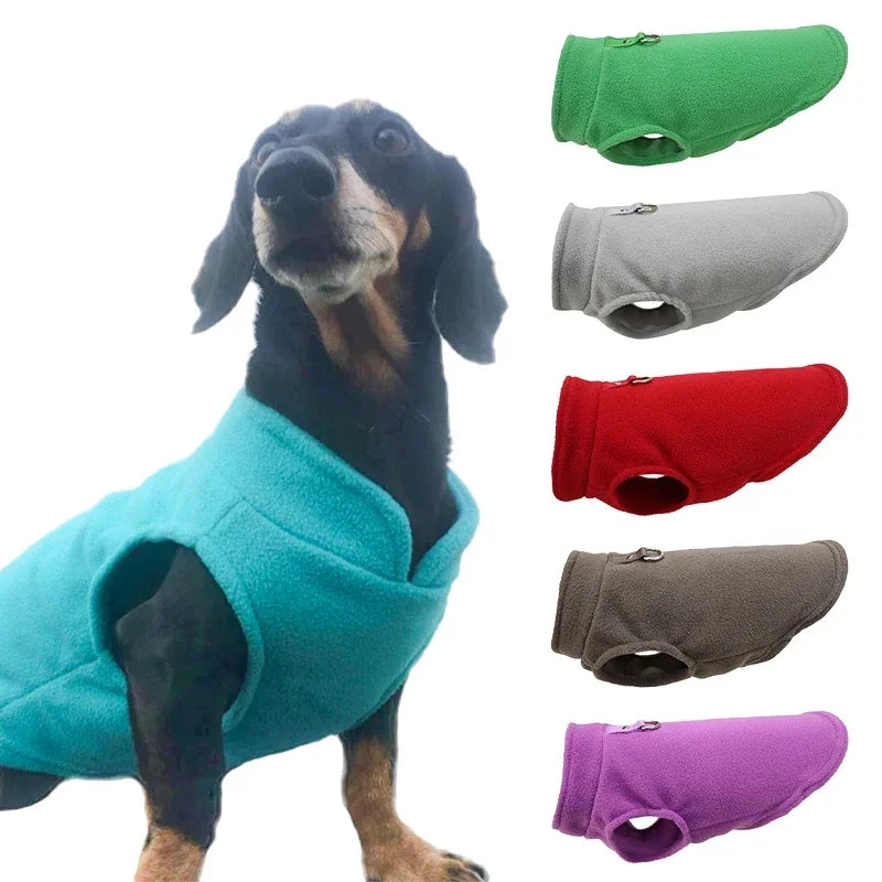 Fleece Dog Vest with Built-In D-Ring - Warm Coat and Harness in One