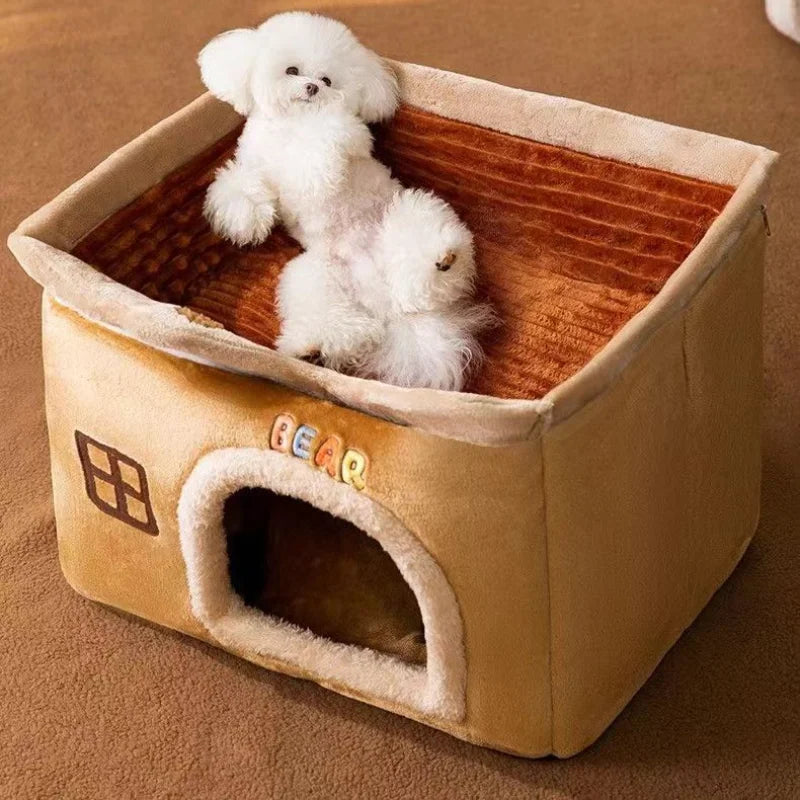 Foldable Pet Castle House - Detachable Washable Bed for Cats and Dogs