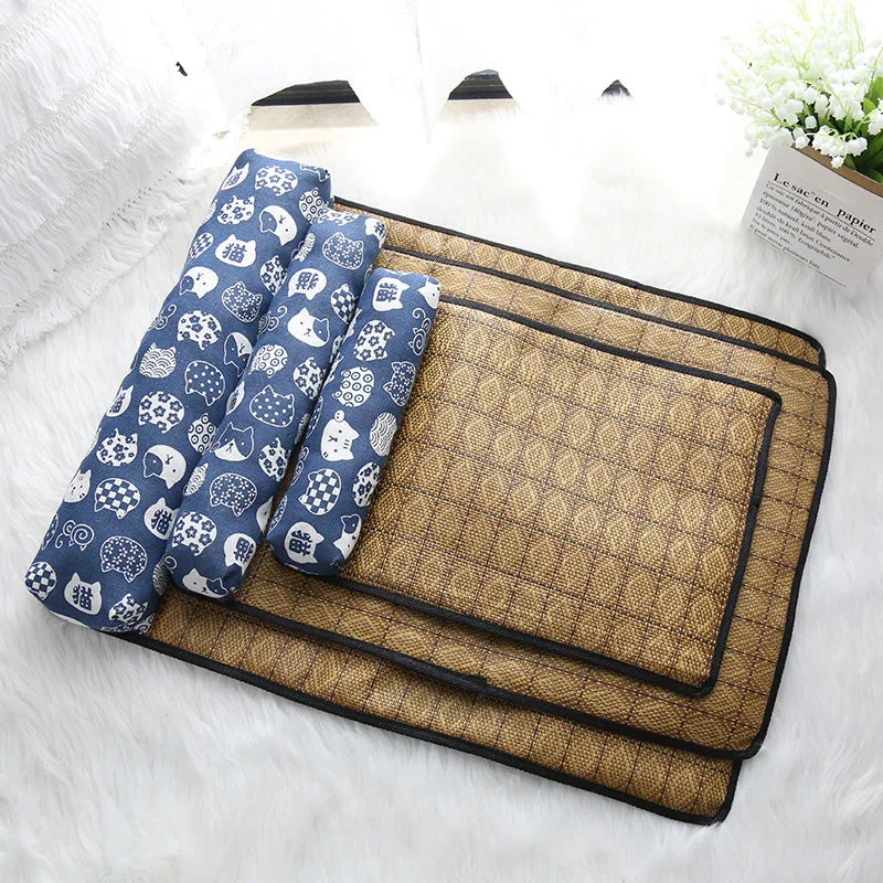 Rattan Cat Cooling Mat - Natural Woven Summer Bed for Cats and Dogs