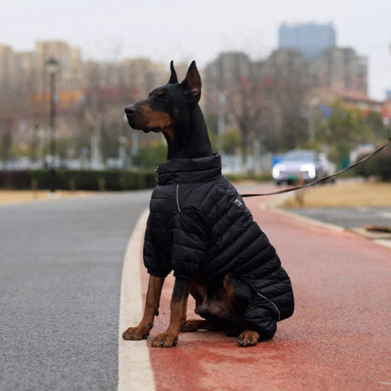 Padded Dog Winter Coat - Windproof Four-Leg Suit for Cold Weather