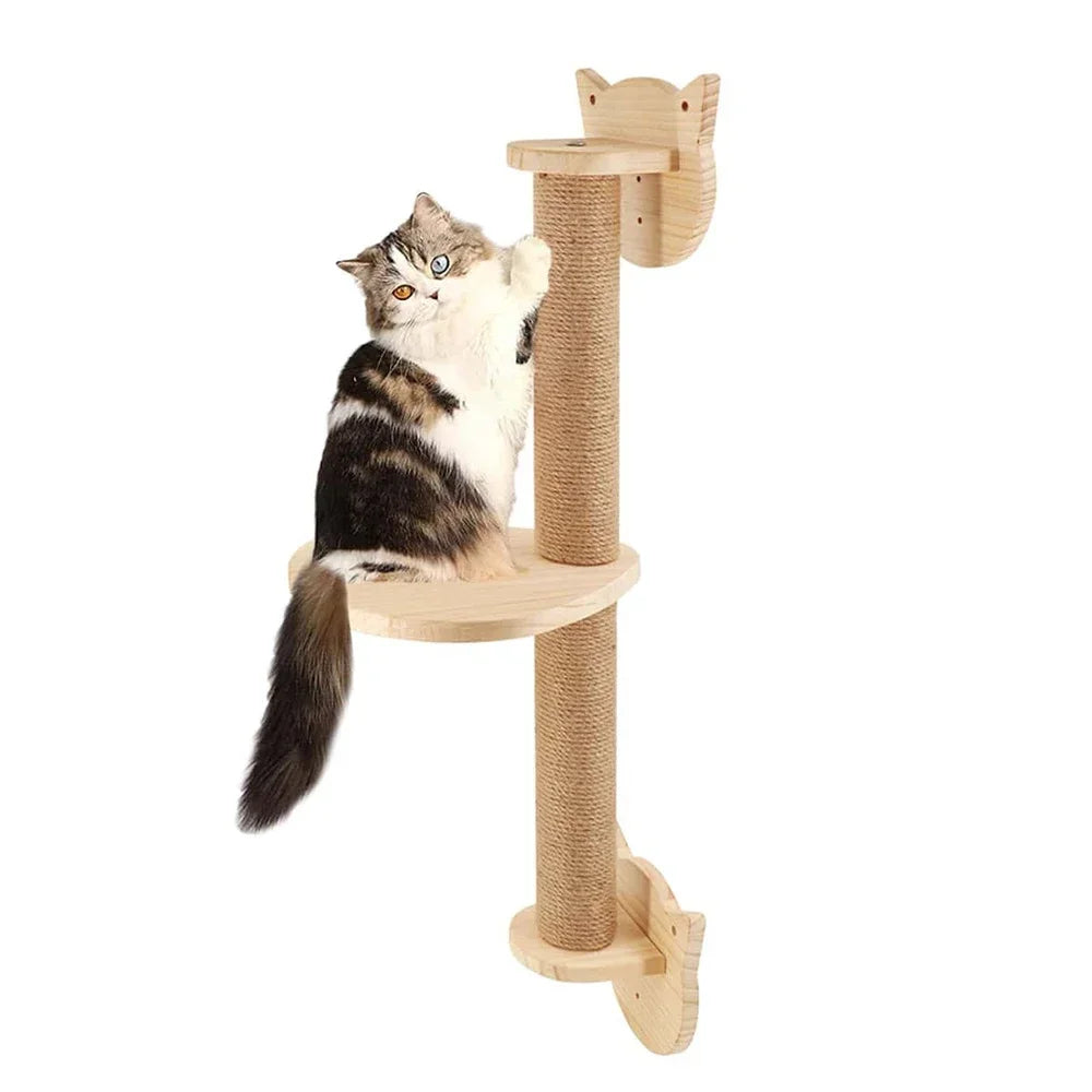 Wall Mounted Cat Scratching Post - Thick Wooden Column Scratcher