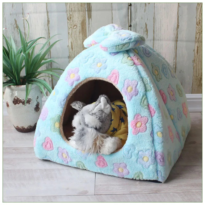 Winter Dog House Bed - Warm Kennel Nest with Removable Mat