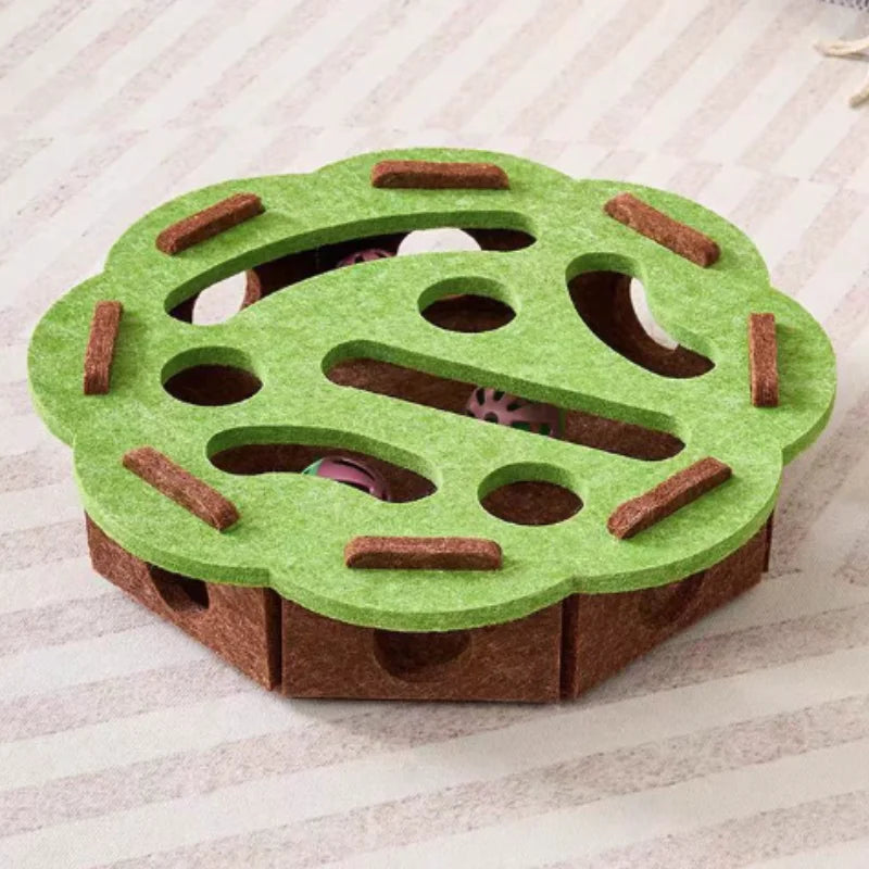 Cat Puzzle Maze Box - Felt Interactive Toy with Bell Balls