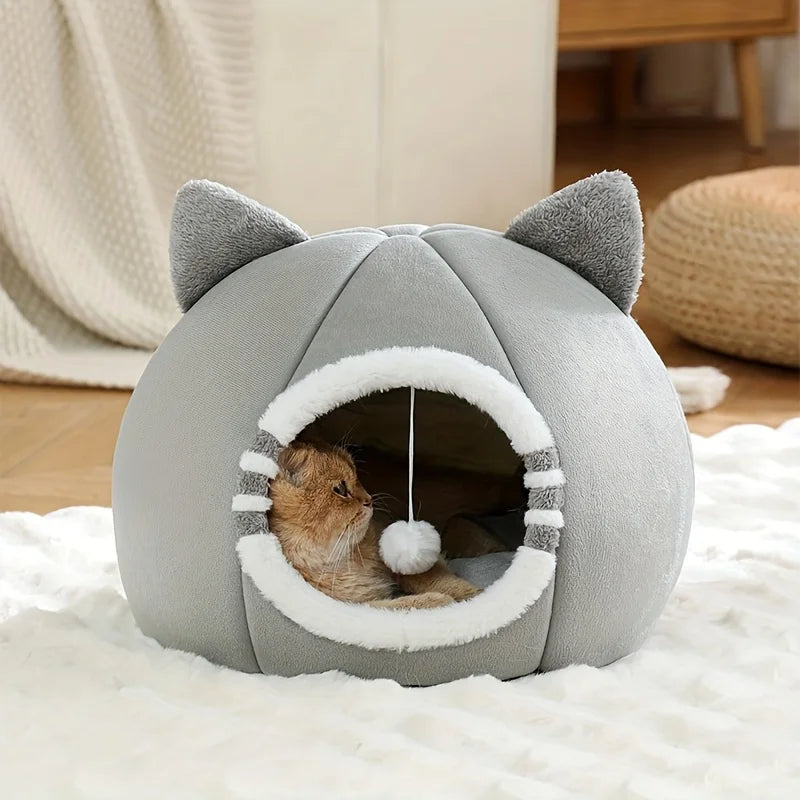 Deep Sleeping Cat Cave Bed - Soft Enclosed Nest with Cushion Mat