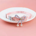 Pink Lace Bow Cat Collar - Decorative Choker with Bell and Bead