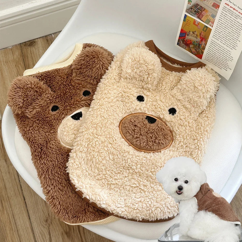 Teddy Bear Dog Sweater Vest - Soft Plush Winter Coat for Puppies