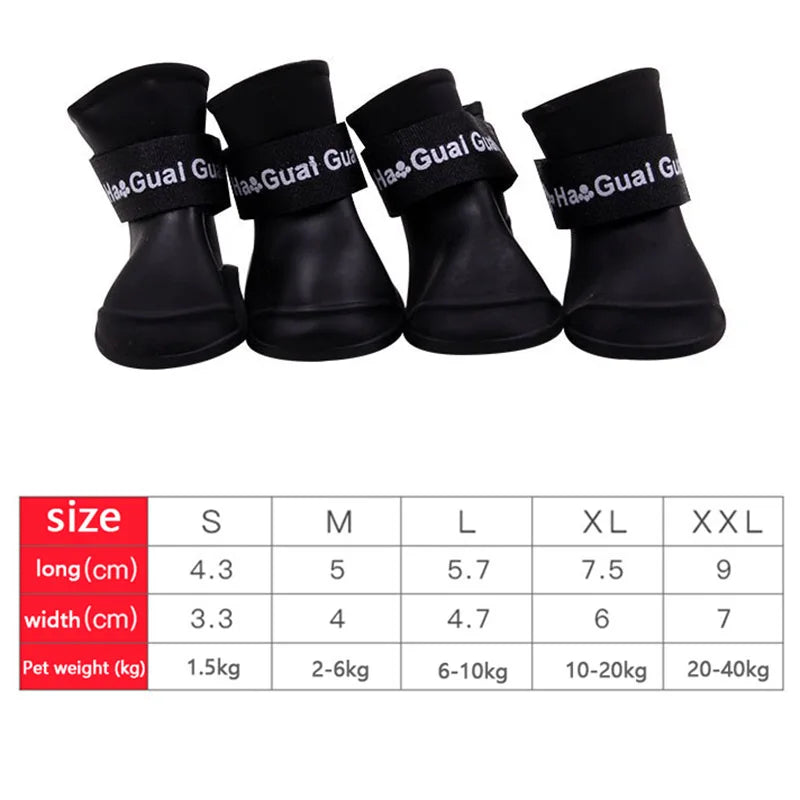 Waterproof Dog Rain Boots 4 Pack - Anti-Slip Rubber Ankle Shoes