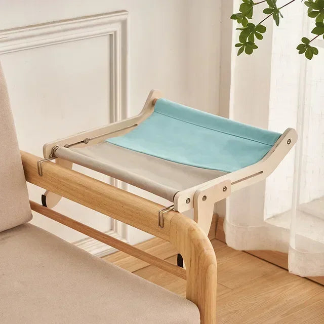 Wooden Cat Hammock - Cotton Canvas Hanging Bed with Plywood Frame