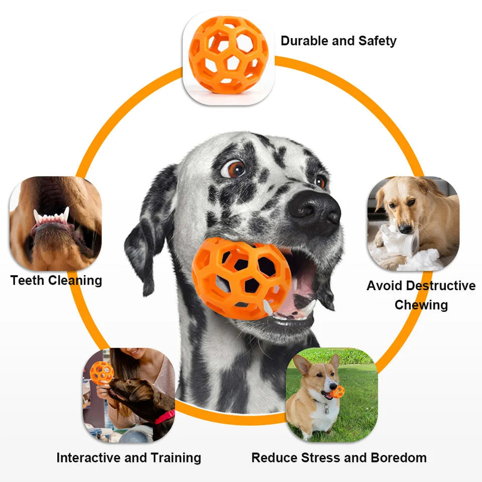 Natural Rubber Dog Ball with Bell - Geometric Dental Chew Toy
