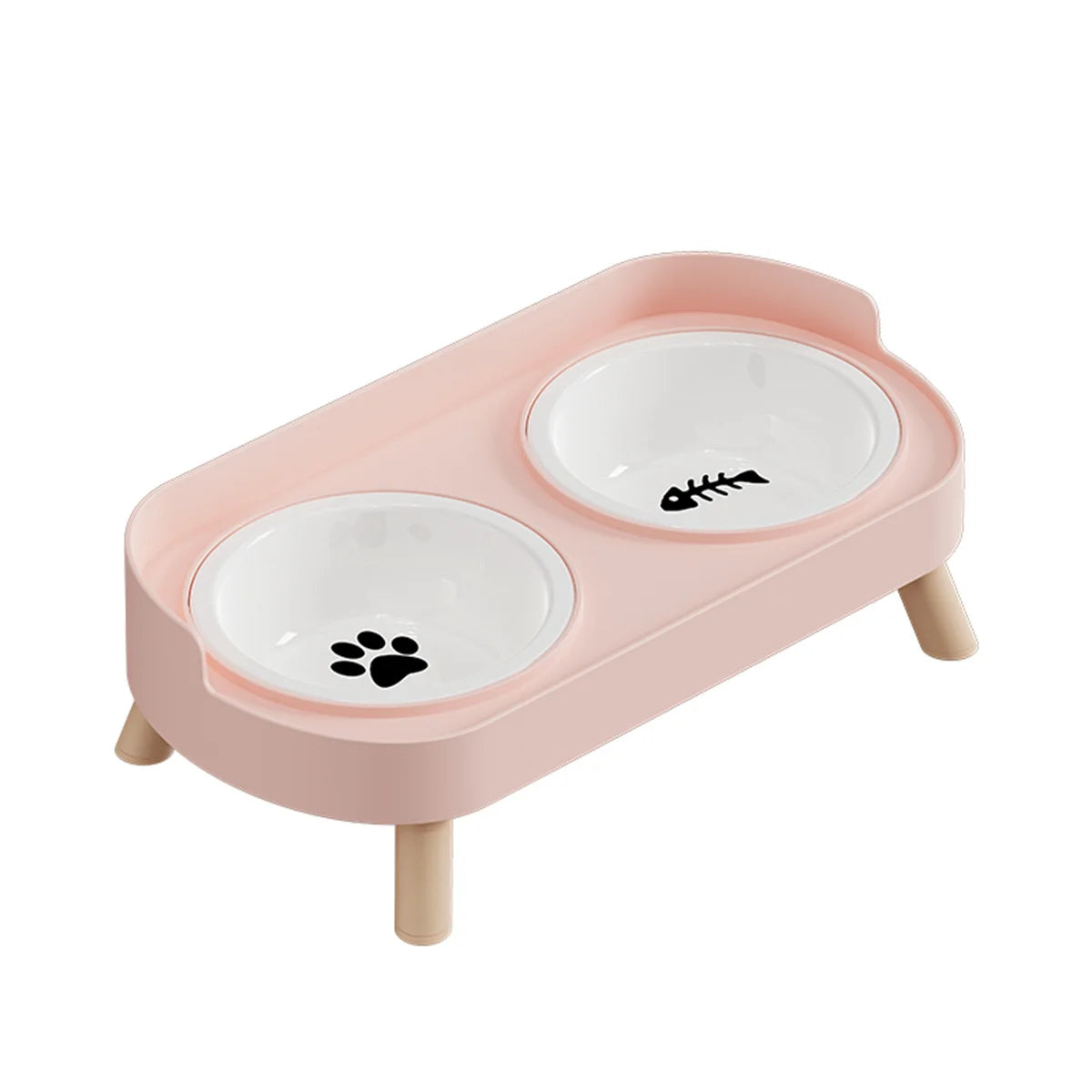 Adjustable Height Cat Double Bowl - Elevated Food and Water Feeder