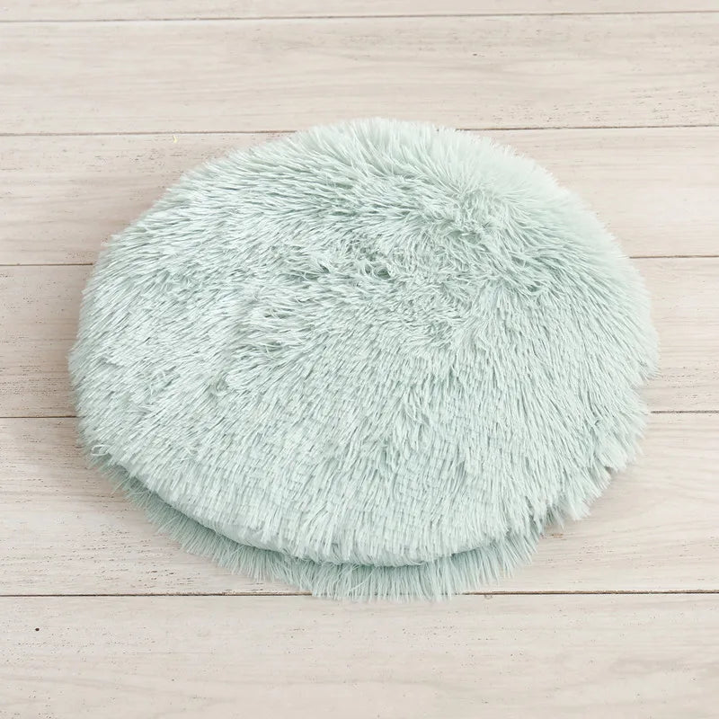 Round Plush Cat Bed - Soft Fleece Sleeping Mat for Cats and Puppies