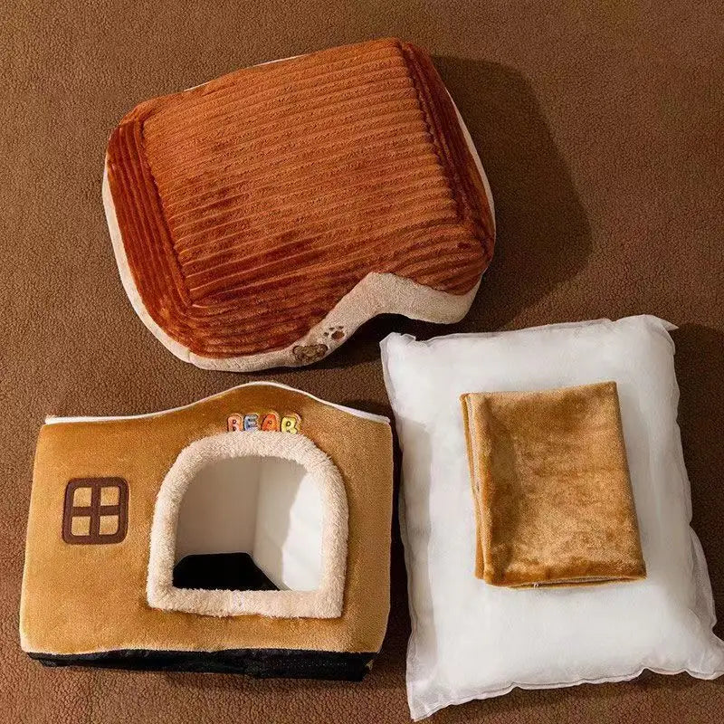 Foldable Pet Castle House - Detachable Washable Bed for Cats and Dogs