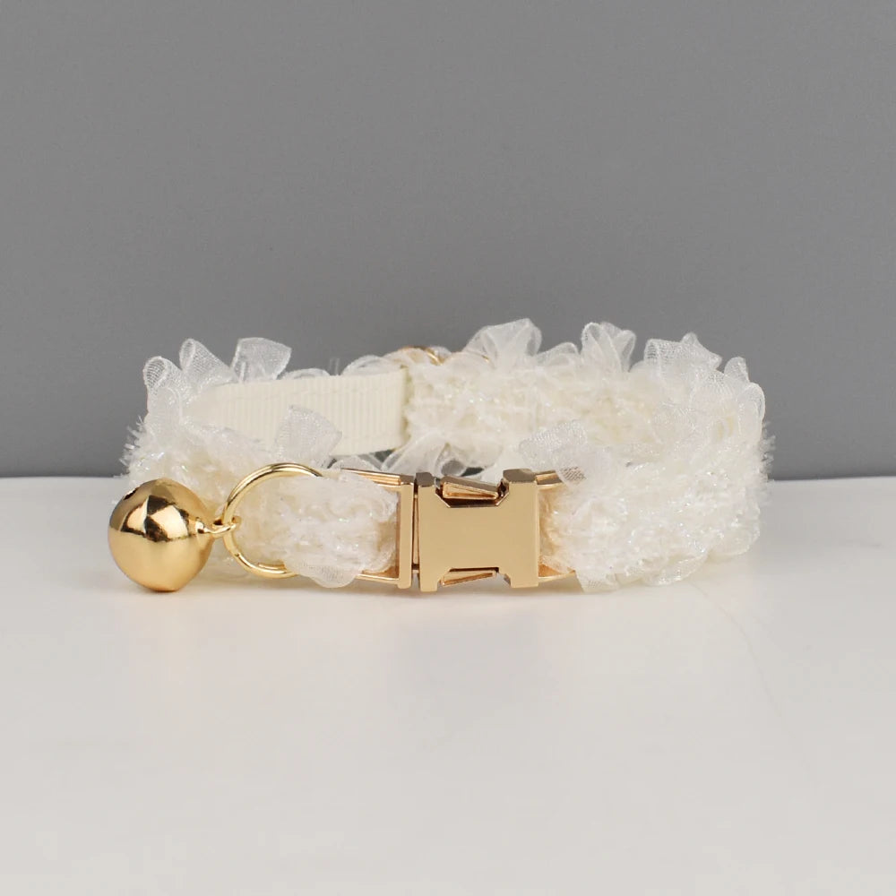 Personalized Lace Cat Collar with Bell - Custom Name and Number
