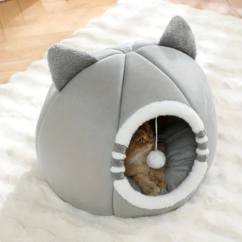 Deep Sleeping Cat Cave Bed - Soft Enclosed Nest with Cushion Mat