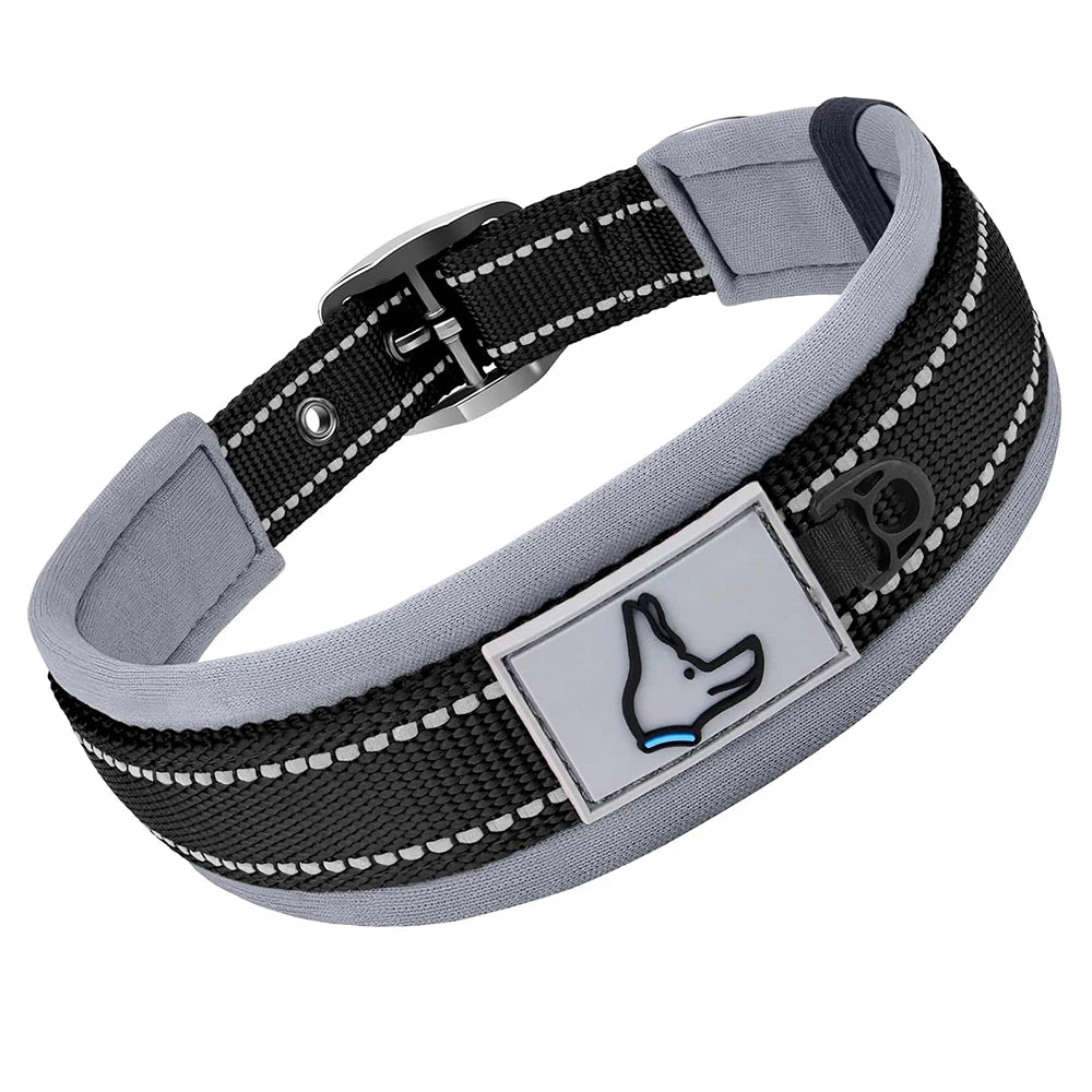 Padded Reflective Dog Collar - Heavy Duty Neoprene Nylon Collar