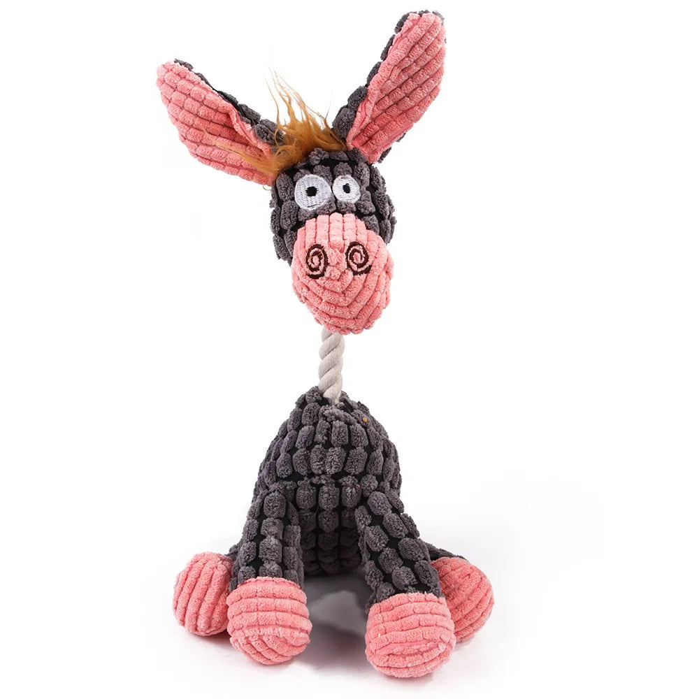 Corduroy Monkey and Pig Dog Toy - Squeaky Plush for Large Dogs