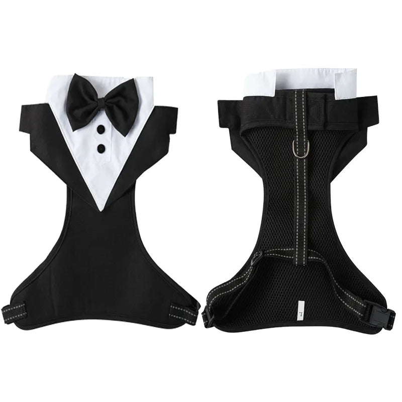 Dog Tuxedo Harness with Bow Tie - Adjustable Wedding Vest