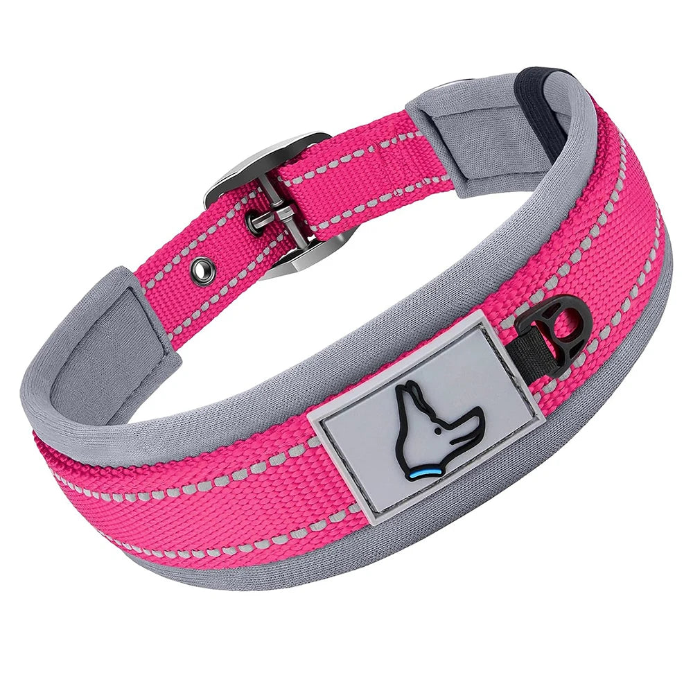 Padded Reflective Dog Collar - Heavy Duty Neoprene Nylon Collar
