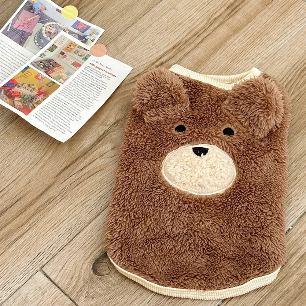 Teddy Bear Dog Sweater Vest - Soft Plush Winter Coat for Puppies