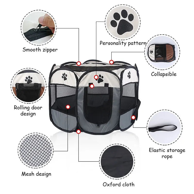 Foldable Pet Tent - Detachable Cat Nest and Dog Enclosure