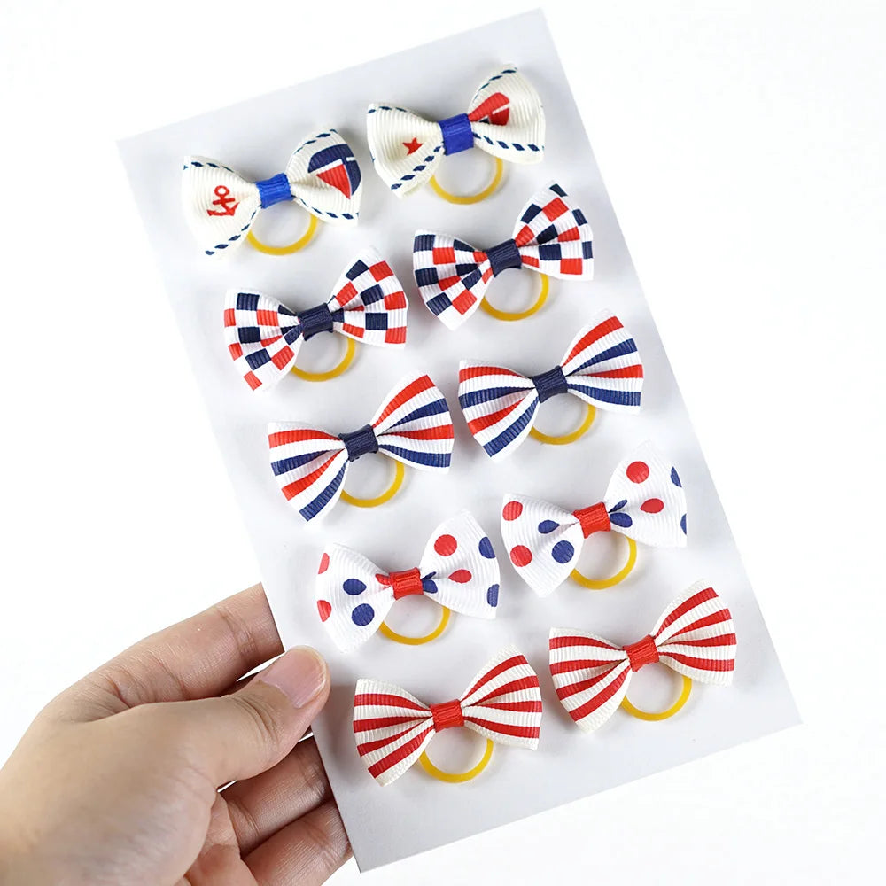 Dog Hair Bows 5 Pairs - Elastic Grooming Bands for Puppies and Cats