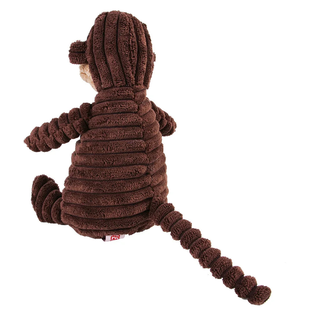 Corduroy Monkey and Pig Dog Toy - Squeaky Plush for Large Dogs