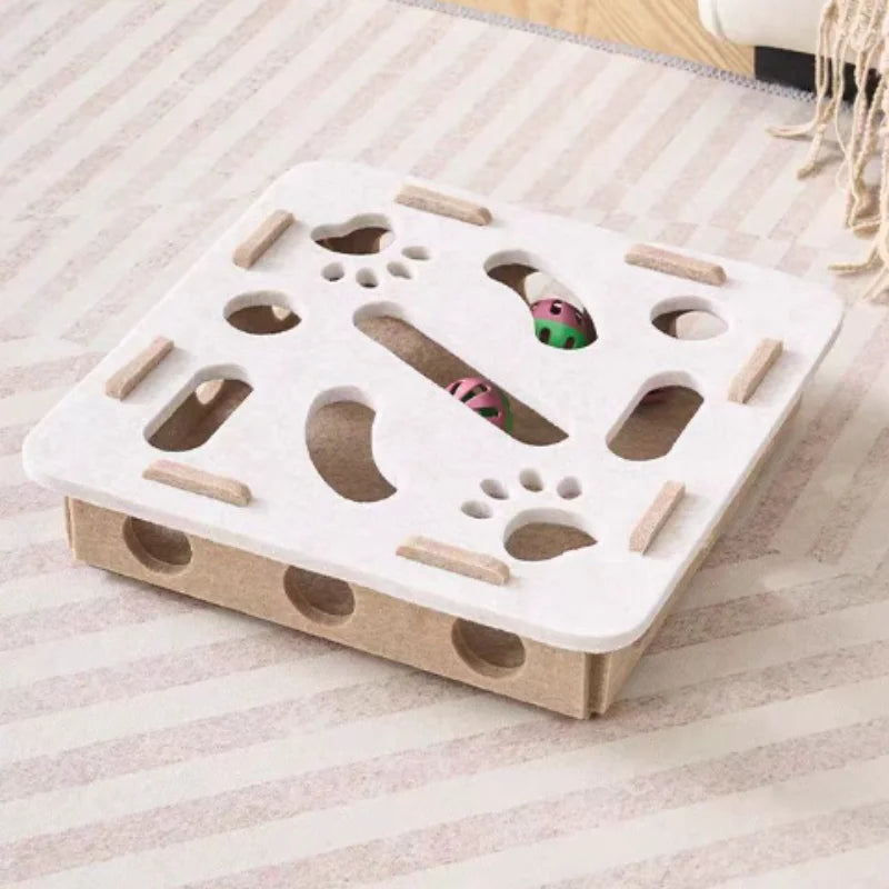 Cat Puzzle Maze Box - Felt Interactive Toy with Bell Balls