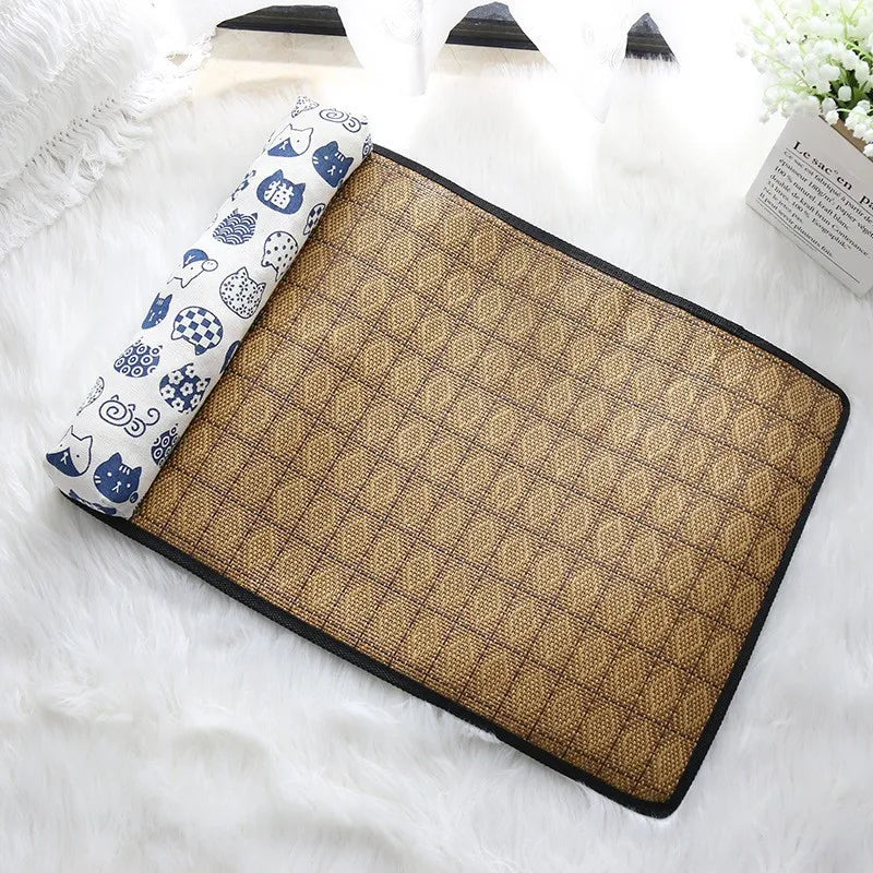Rattan Cat Cooling Mat - Natural Woven Summer Bed for Cats and Dogs