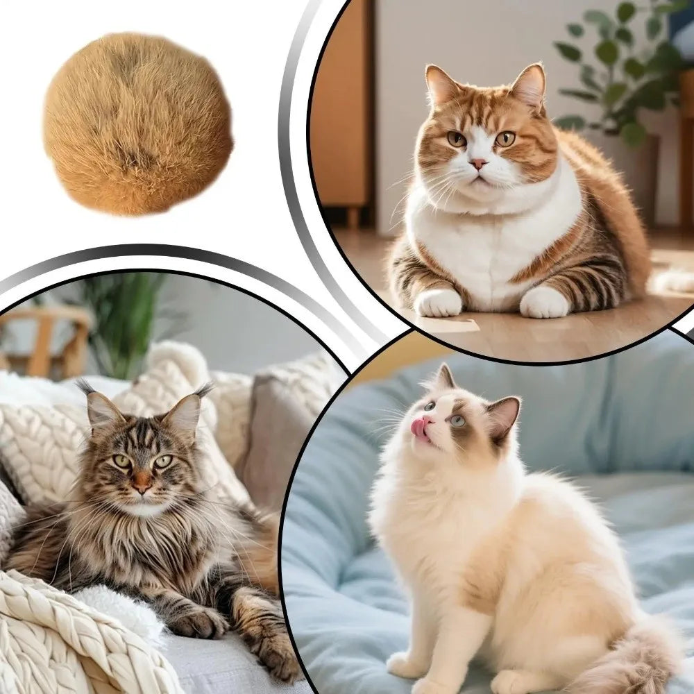 Fluffy Fur Cat Ball and Teaser Wand - Chase Toy for Indoor Cats