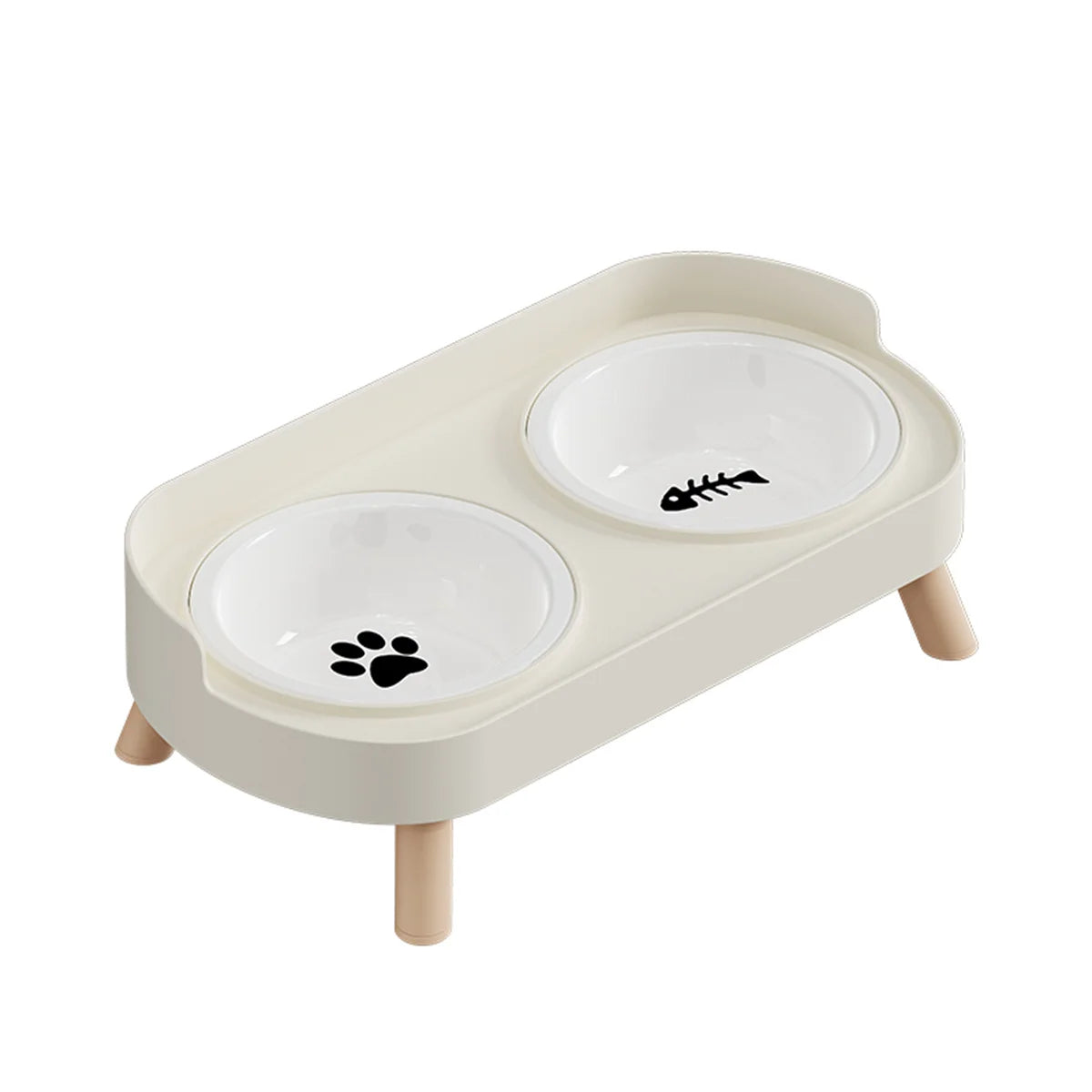 Adjustable Height Cat Double Bowl - Elevated Food and Water Feeder