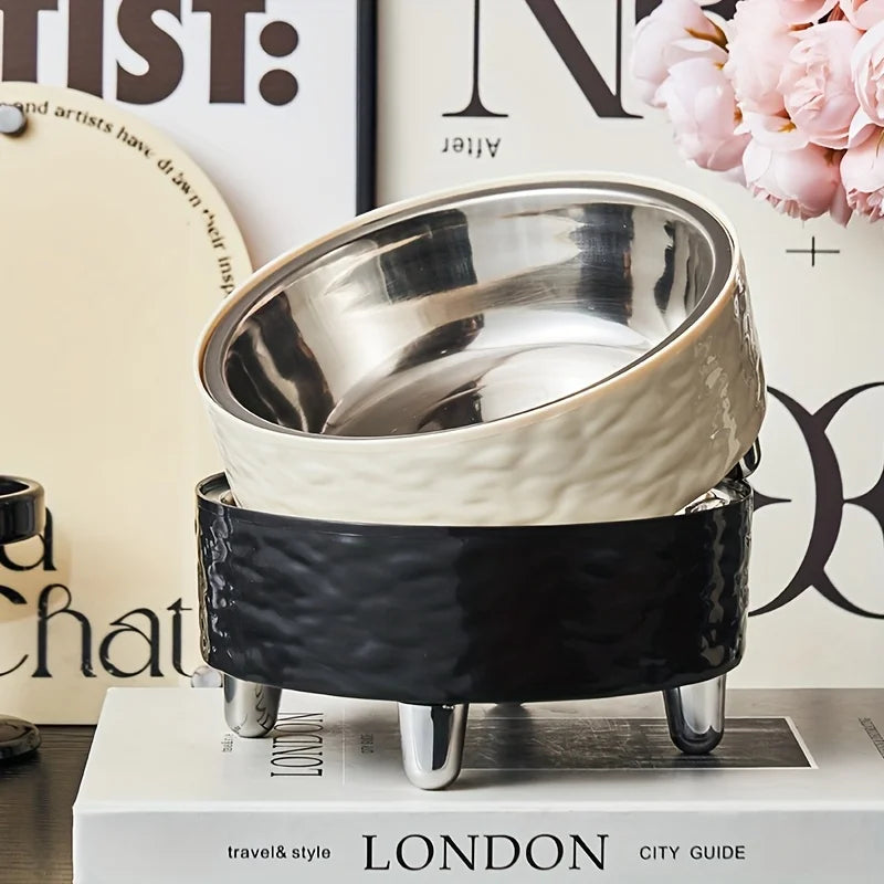 Elevated Stainless Steel Pet Bowl - Anti-Tip Neck Protection Feeder