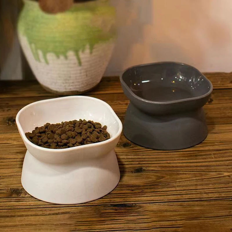 Elevated Anti-Vomit Cat Bowl - Tilted Whisker-Friendly Feeder