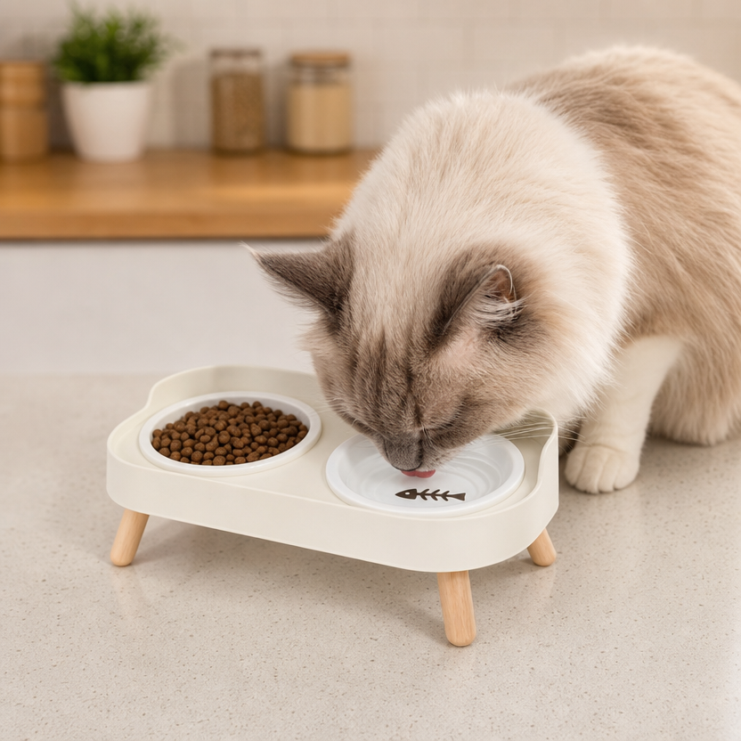 Pet Cat Double Bowl Feeder lifestyle