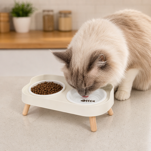 Pet Cat Double Bowl Feeder lifestyle